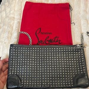Christian Louboutin Loubiposh Studded Clutch – Black Leather